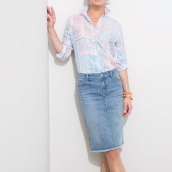 Chico’s Linen Coastal Tile Pastel Paisley Long Sleeve Blouse Chico 2 Women’s 12 - Picture 4 of 15